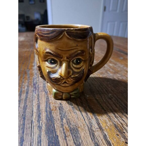 Vintage Japan Mustache Ceramic Coffee Cup Mug Glass - Picture 1 of 7